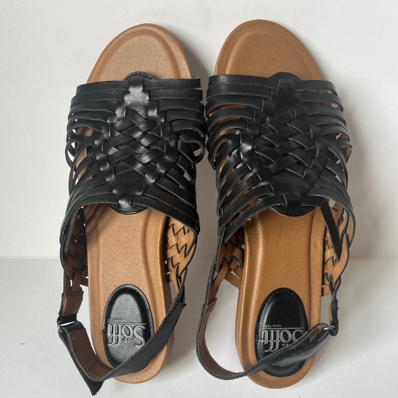 Sofft Woven Black Leather Cushioned Comfy Gladiator Casual Sandals Flats 8.5 - Picture 3 of 8